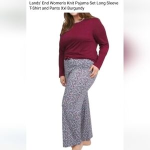 Lands' End Burgundy Top and Floral Pants Set Pajama Women Size Xxl New